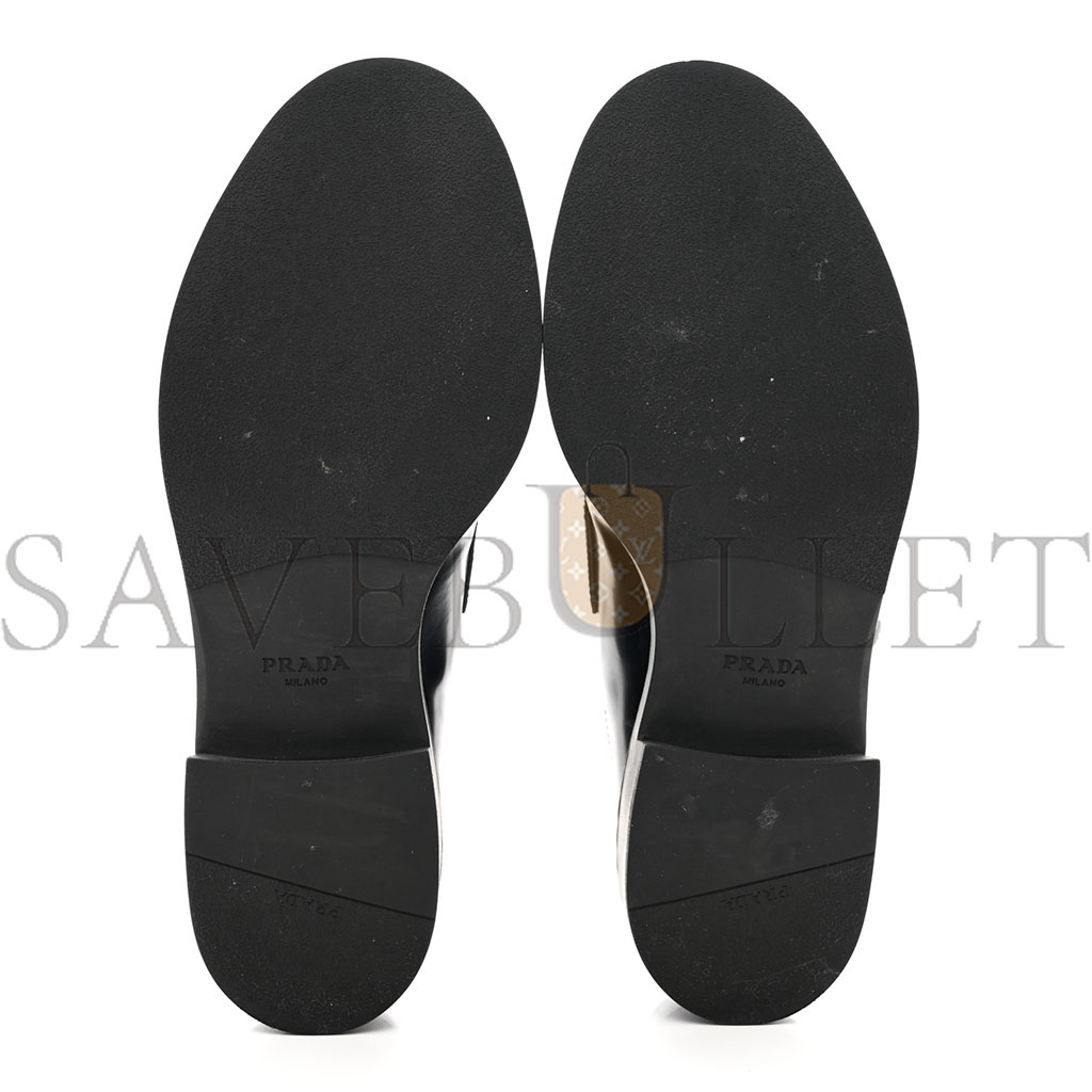 PRADA SPAZZOLATO METAL TRIANGLE LOGO 50MM LOAFERS 40.5 BLACK