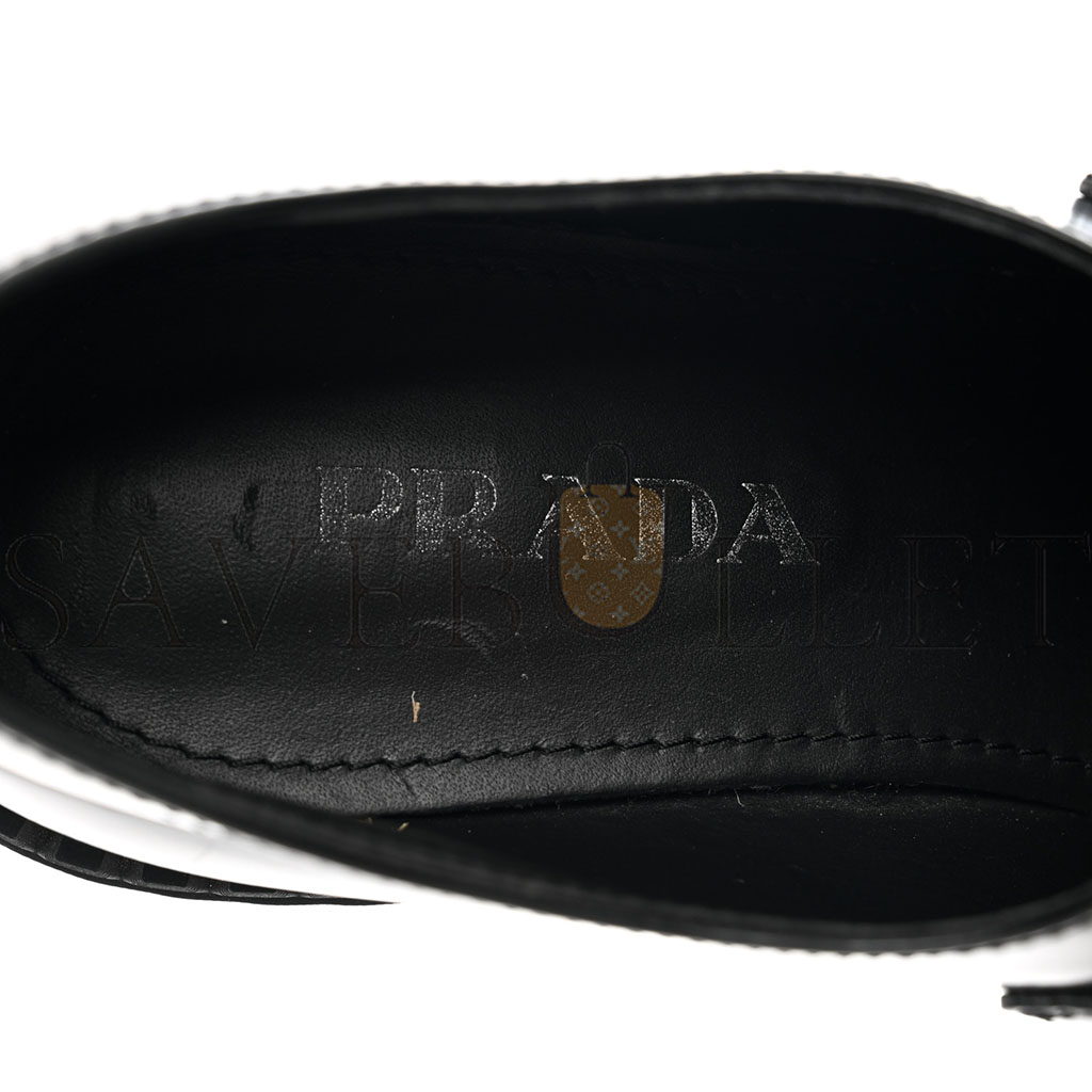PRADA SPAZZOLATO METAL TRIANGLE LOGO 50MM LOAFERS 40.5 BLACK